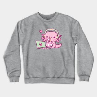 Cute Axolotl Loves Instant Noodles And Anime Crewneck Sweatshirt